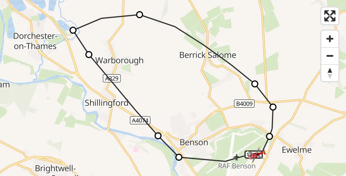 Flight route Air Ambulance Helicopter RAF Benson - RAF Benson, 10 September 2026, 16:09