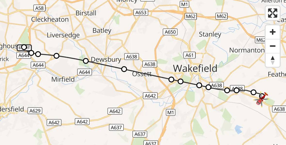 Flight route Air Ambulance Helicopter Clifton - YAA Nostell Helicopter Port, 10 September 2026, 16:37