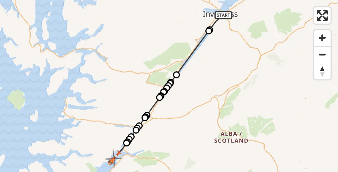 Flight route Coastguard Helicopter Inverness - Inner Seas, 10 September 2026, 16:48