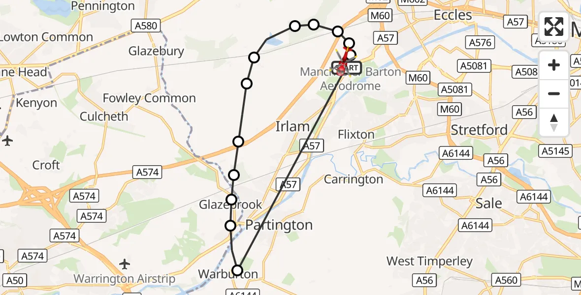 Flight route Air Ambulance Helicopter Manchester Barton Aerodrome - Manchester Barton Aerodrome, 10 September 2026, 17:58