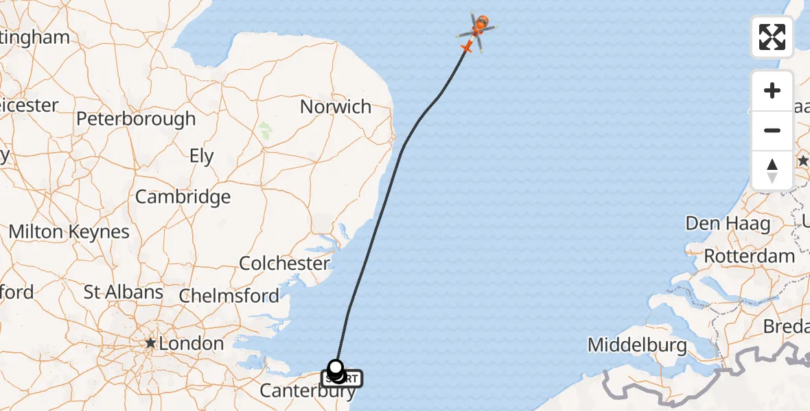 Flight route Coastguard Helicopter Manston Airport - North Sea, 10 September 2026, 18:07