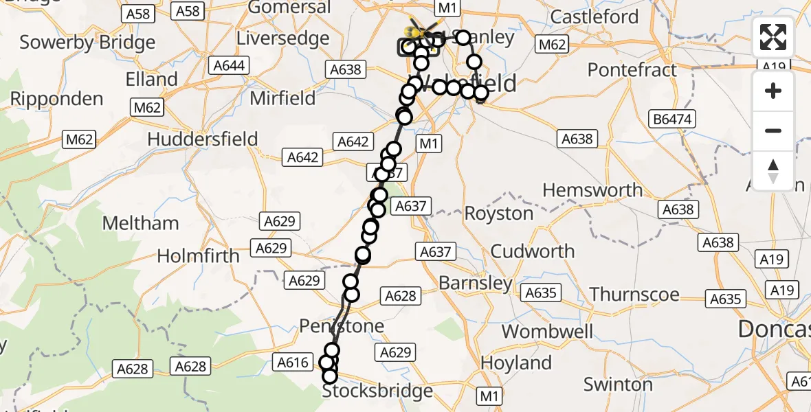 Flight route Police Helicopter East Ardsley - East Ardsley, 10 September 2026, 18:54