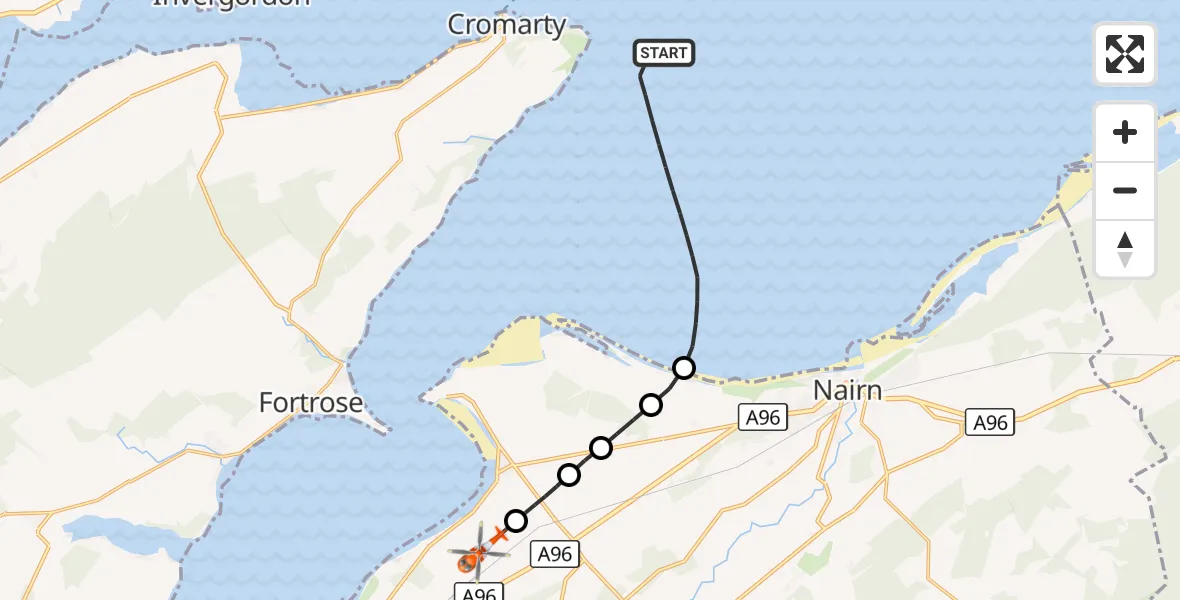 Flight route Coastguard Helicopter North Sea - Inverness Airport, 10 September 2026, 20:11