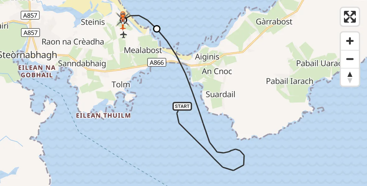 Flight route Coastguard Helicopter Inner Seas - Stornoway Airport, 10 September 2026, 20:37