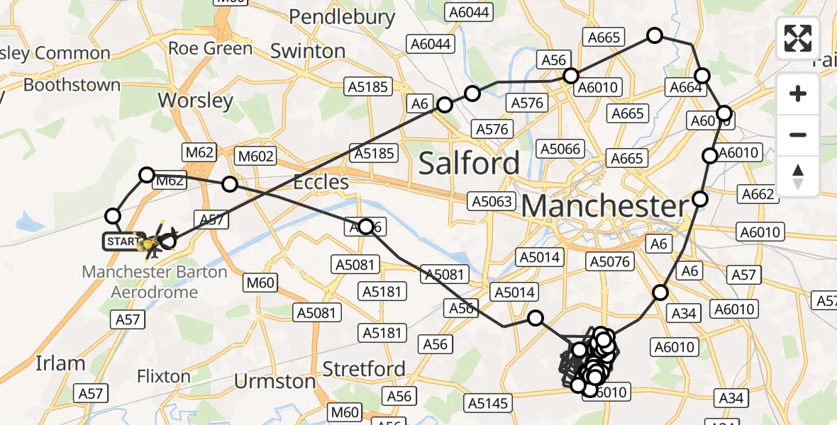 Flight route Police Helicopter Manchester Barton Aerodrome - Manchester Barton Aerodrome, 10 September 2026, 23:19