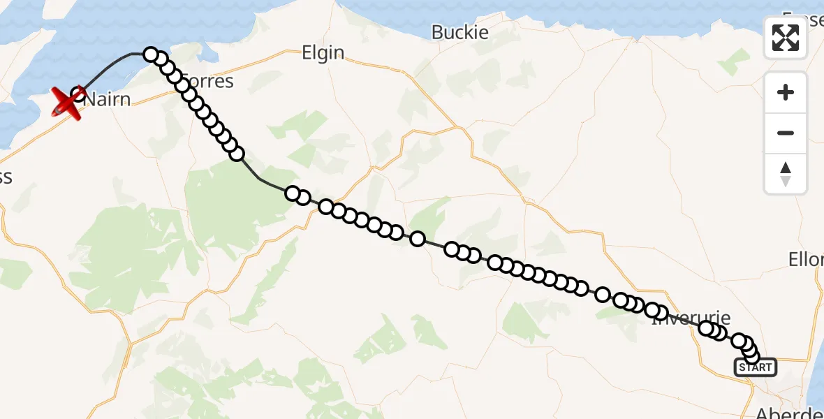 Flight route Air Ambulance Aircraft Aberdeen International Airport - Highland, 11 September 2026, 08:59