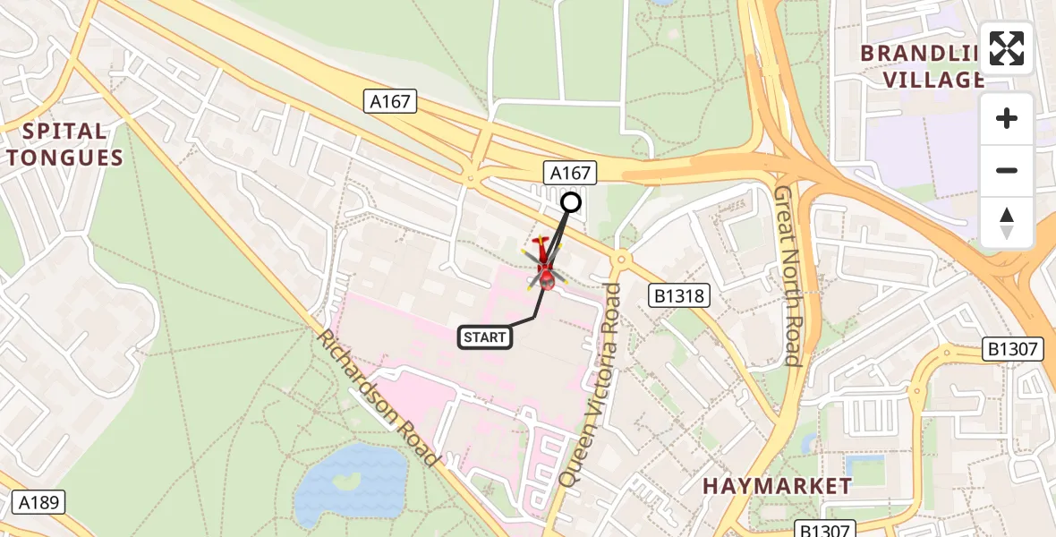Flight route Air Ambulance Helicopter Newcastle Royal Victoria Infirmary - Newcastle Royal Victoria Infirmary, 11 September 2026, 10:19