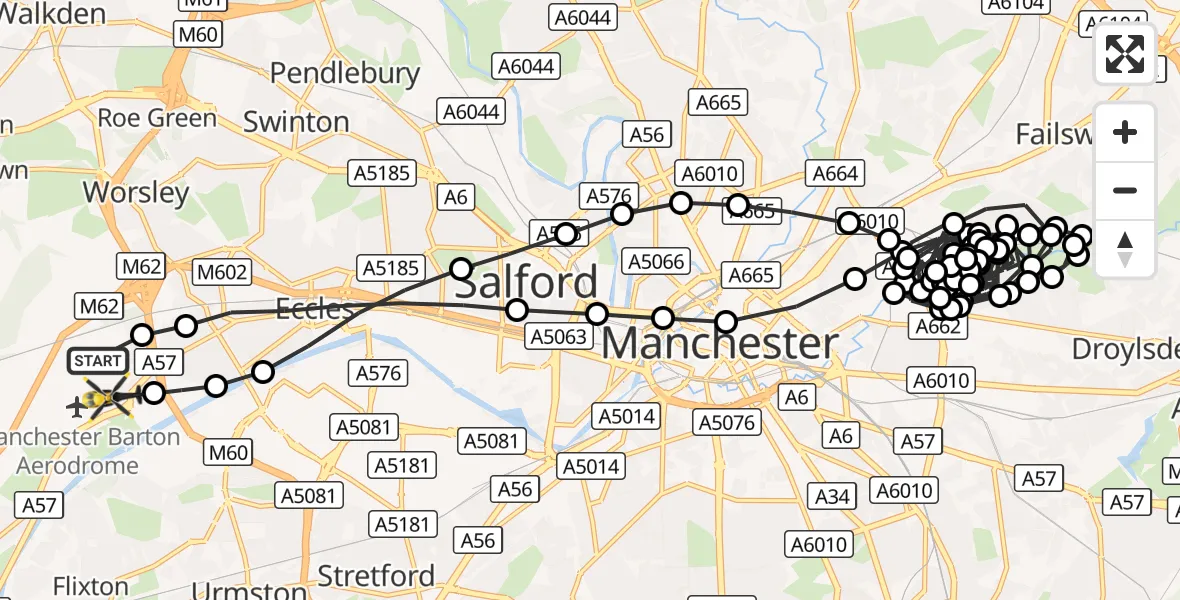 Flight route Police Helicopter Manchester Barton Aerodrome - Eccles, 11 September 2026, 15:25