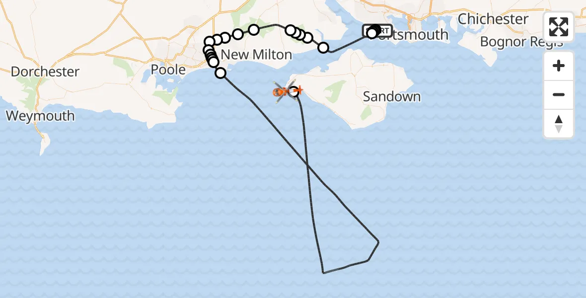 Flight route Coastguard Helicopter Solent Airport - Middleton, 11 September 2026, 18:11