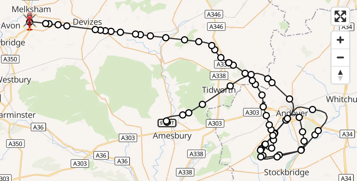 Flight route Air Ambulance Helicopter Durrington - Wiltshire Air Ambulance, 11 September 2026, 18:35