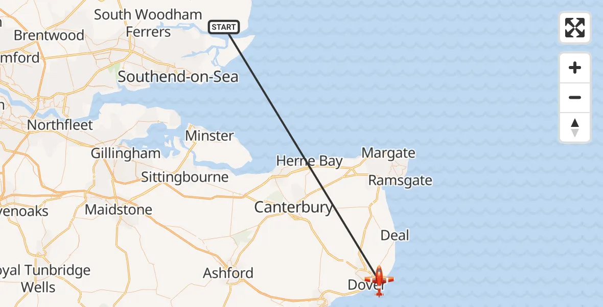 Flight route Coastguard Drone Burnham-on-Crouch - Dover, 12 September 2026, 09:56