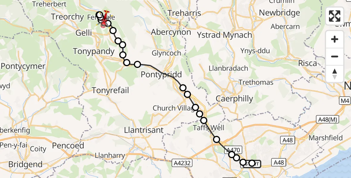 Flight route Air Ambulance Helicopter Birchgrove - Ferndale, 12 September 2026, 09:57