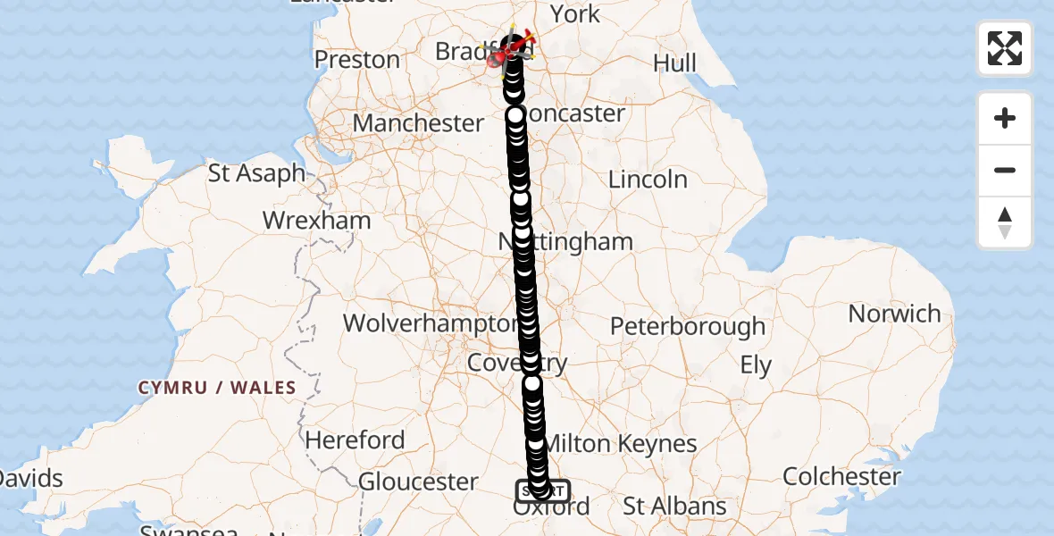 Flight route Air Ambulance Helicopter London Oxford Airport - Burley, 12 September 2026, 10:02