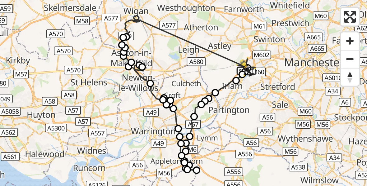 Flight route Police Helicopter Manchester Barton Aerodrome - Manchester Barton Aerodrome, 12 September 2026, 11:22