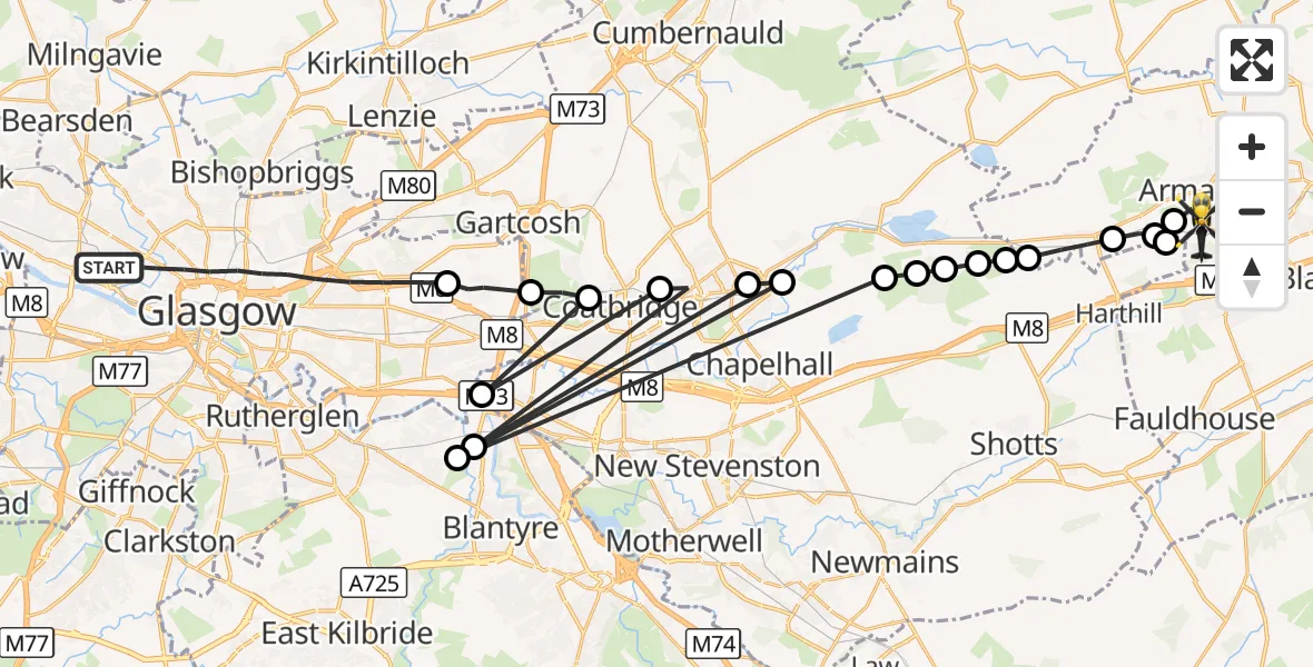 Flight route Police Helicopter Glasgow - Armadale, 12 September 2026, 11:33