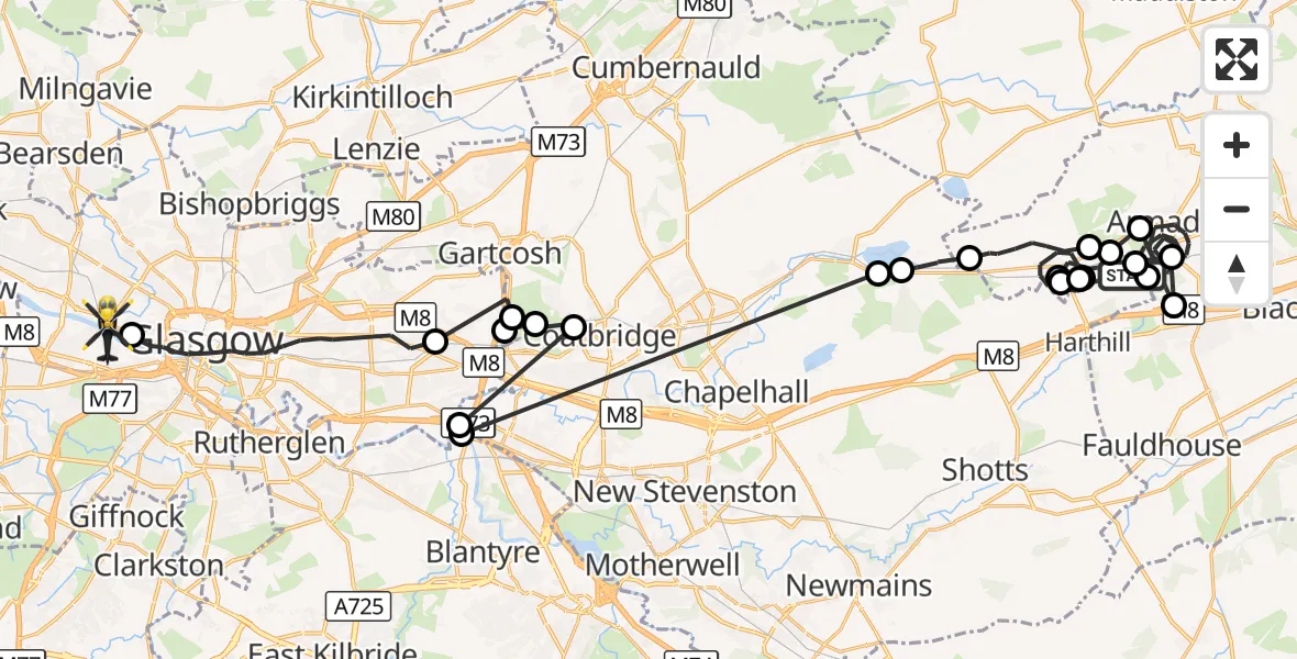Flight route Police Helicopter Westrigg - Glasgow, 12 September 2026, 11:46