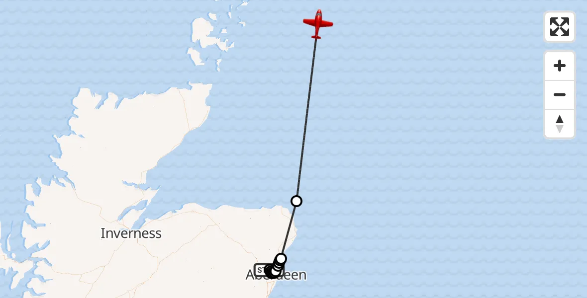 Flight route Air Ambulance Aircraft Aberdeen International Airport - North Sea, 12 September 2026, 11:48