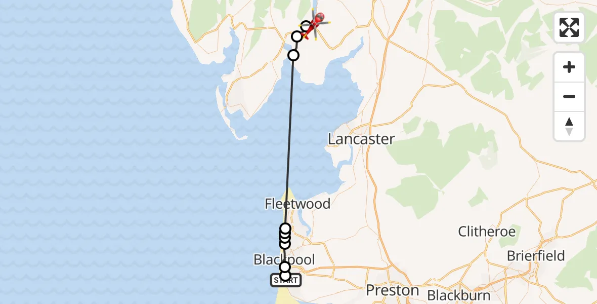 Flight route Air Ambulance Helicopter Blackpool Airport - Staveley-in-Cartmel, 12 September 2026, 11:49