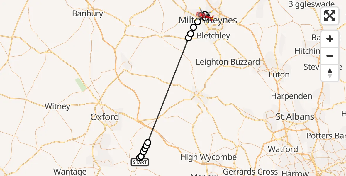 Flight route Air Ambulance Helicopter RAF Benson - Linford Wood, 12 September 2026, 11:50