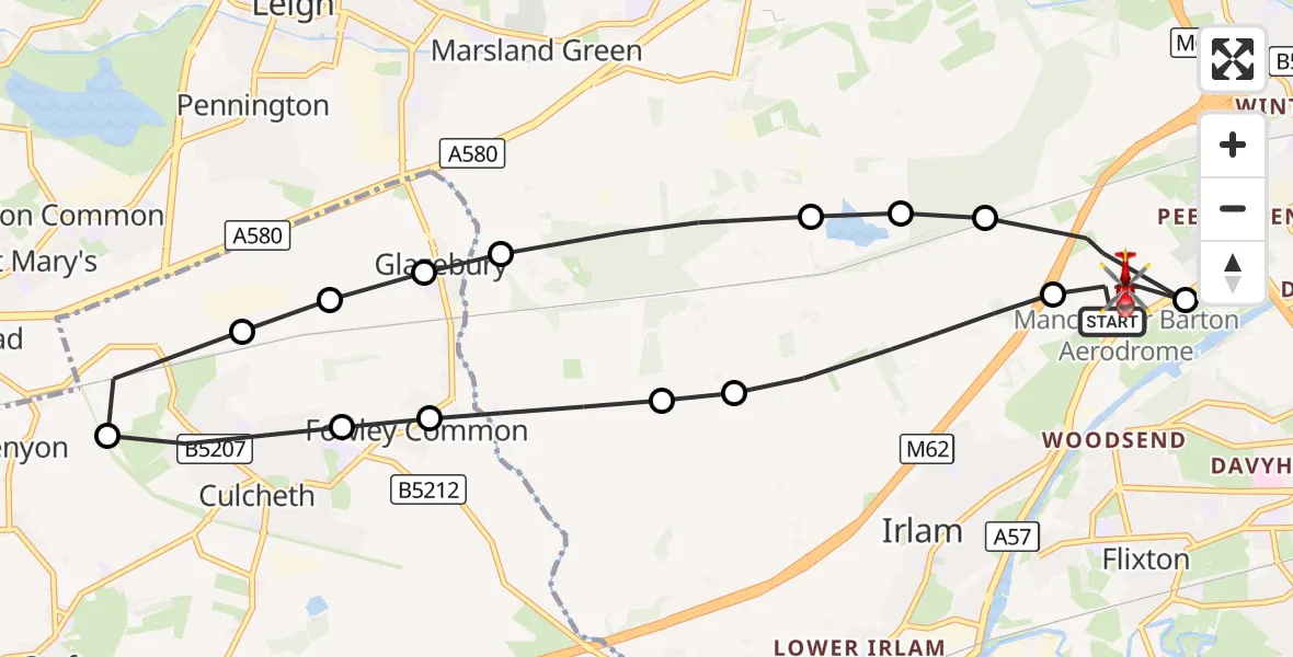 Flight route Air Ambulance Helicopter Manchester Barton Aerodrome - Manchester Barton Aerodrome, 12 September 2026, 12:24
