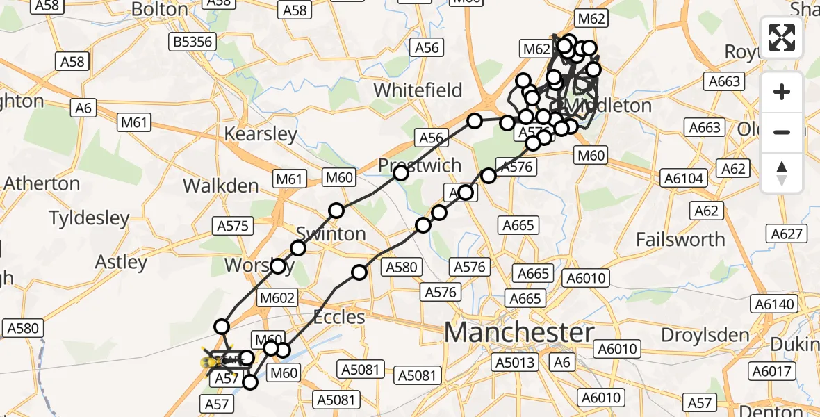 Flight route Police Helicopter Manchester Barton Aerodrome - Manchester Barton Aerodrome, 12 September 2026, 12:49