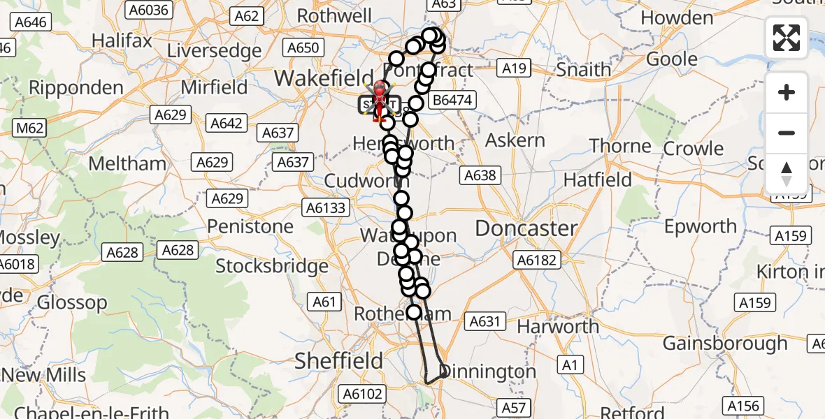 Flight route Air Ambulance Helicopter YAA Nostell Helicopter Port - YAA Nostell Helicopter Port, 12 September 2026, 13:23