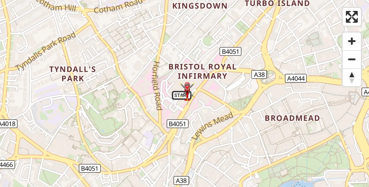 Flight route Air Ambulance Helicopter Bristol Royal Infirmary - Bristol Royal Infirmary, 12 September 2026, 13:50