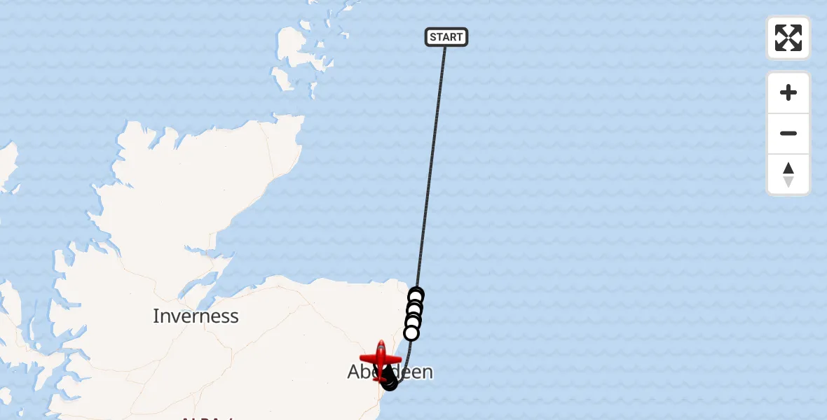 Flight route Air Ambulance Aircraft North Sea - Aberdeen International Airport, 12 September 2026, 14:06