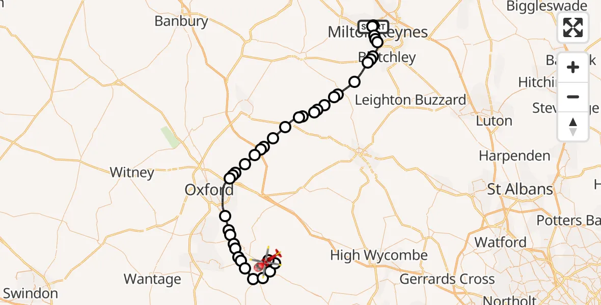 Flight route Air Ambulance Helicopter Wolverton - RAF Benson, 12 September 2026, 14:15