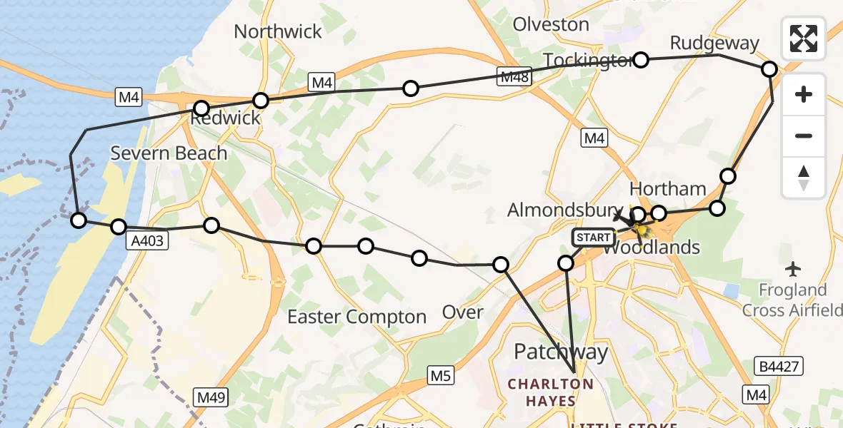 Flight route Police Helicopter Almondsbury Helicopter Base - Almondsbury Helicopter Base, 12 September 2026, 15:09
