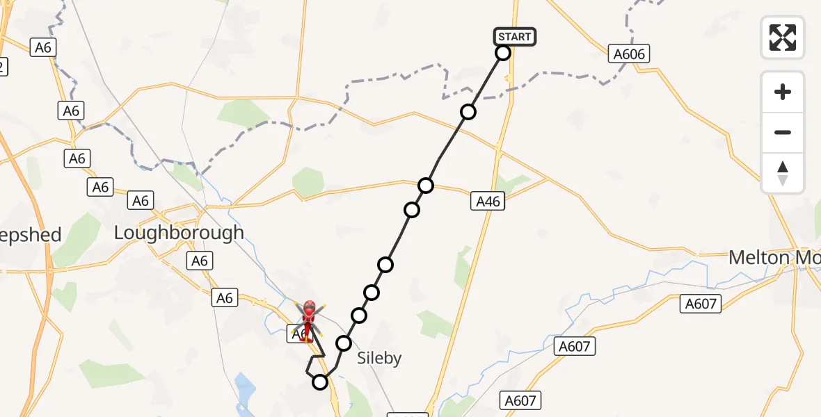 Flight route Air Ambulance Helicopter Rushcliffe - Barrow upon Soar, 12 September 2026, 15:15