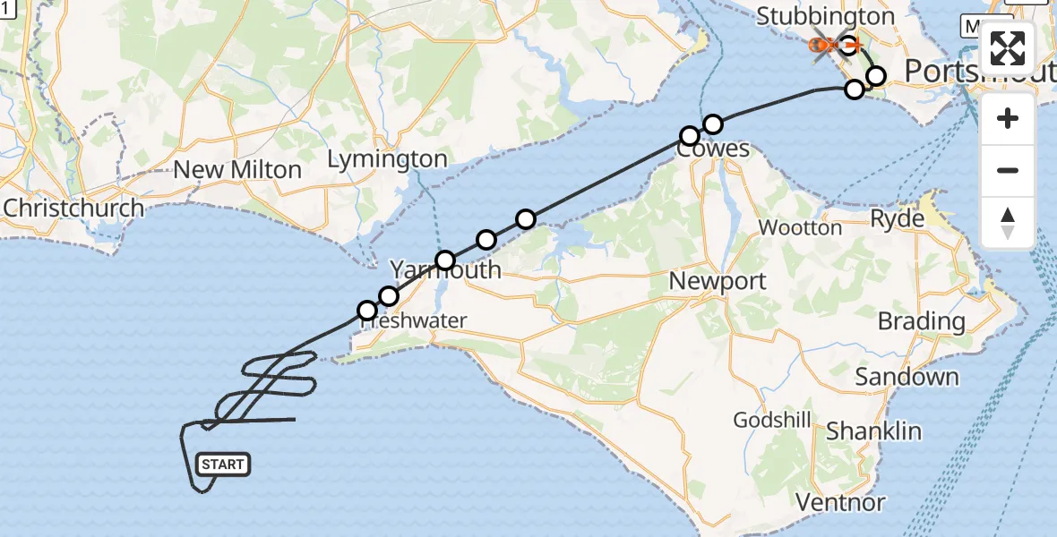 Flight route Coastguard Helicopter English Channel - Solent Airport, 12 September 2026, 15:35