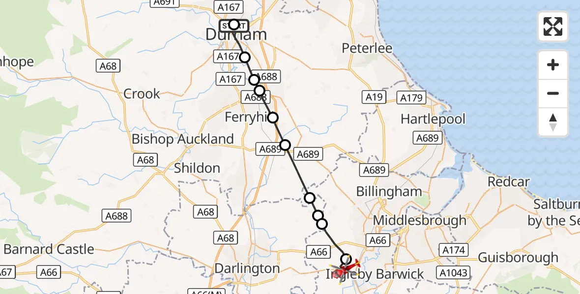 Flight route Air Ambulance Helicopter Pity Me - Egglescliffe, 12 September 2026, 15:51