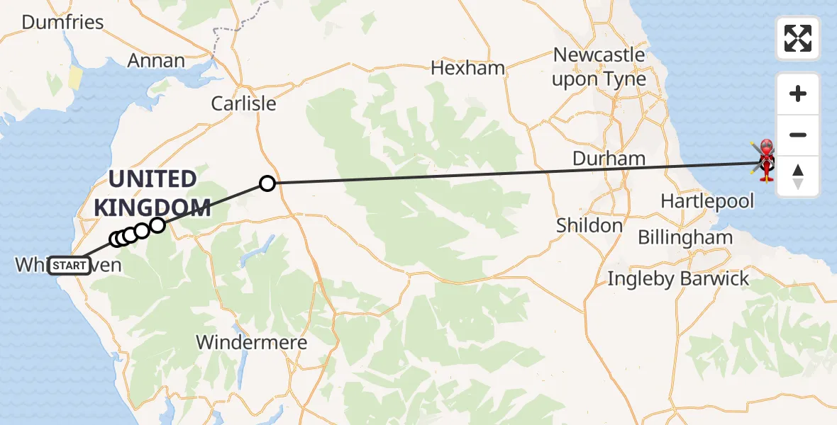 Flight route Air Ambulance Helicopter Whitehaven - North Sea, 12 September 2026, 16:09