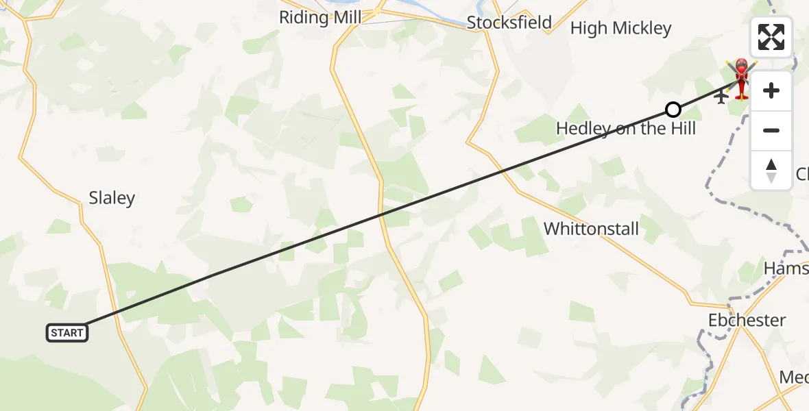Flight route Air Ambulance Helicopter Slaley - Prudhoe, 12 September 2026, 16:29