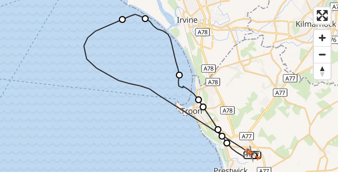 Flight route Coastguard Helicopter Glasgow Prestwick Airport - Glasgow Prestwick Airport, 12 September 2026, 16:33