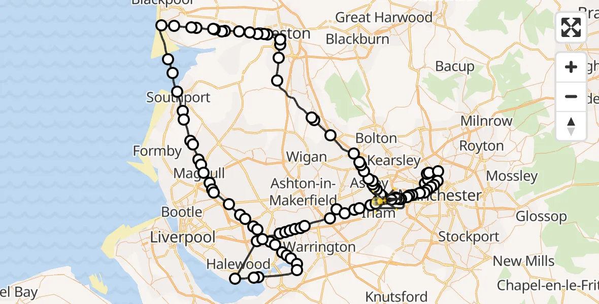 Flight route Police Helicopter Manchester Barton Aerodrome - Manchester Barton Aerodrome, 12 September 2026, 16:34