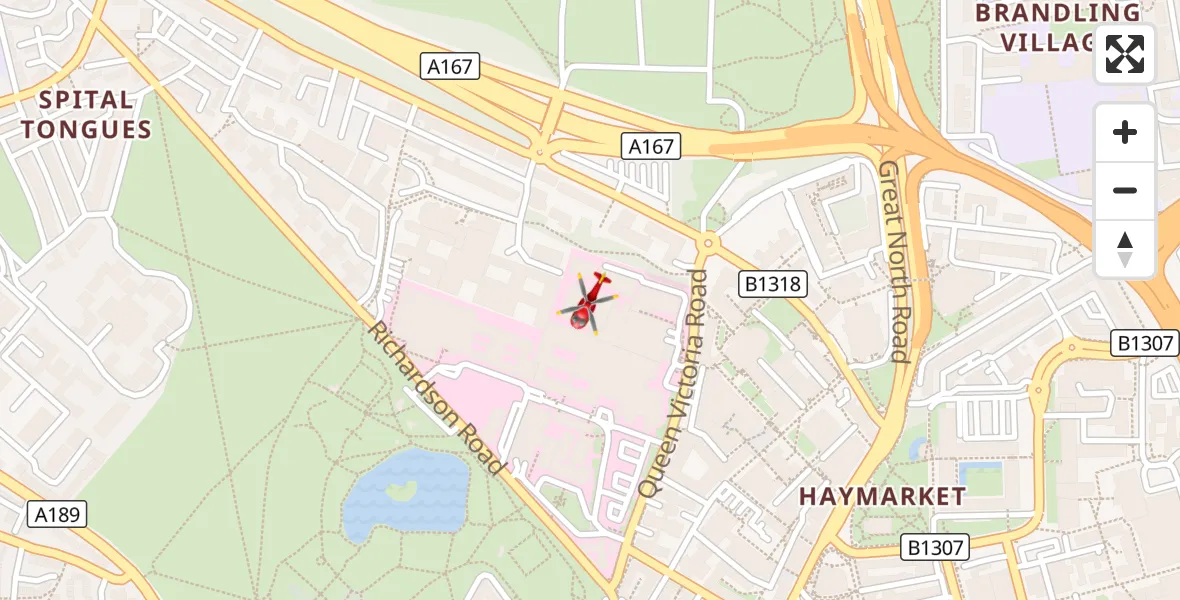 Flight route Air Ambulance Helicopter Newcastle Royal Victoria Infirmary - Newcastle Royal Victoria Infirmary, 12 September 2026, 16:39