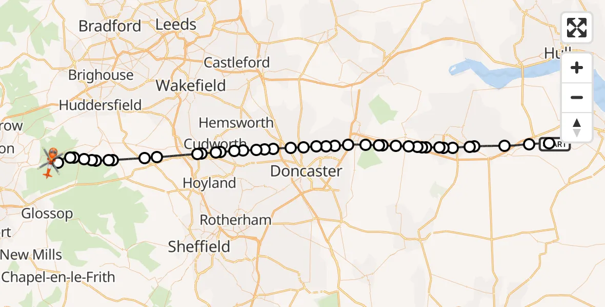 Flight route Coastguard Helicopter Humberside Airport - Oldham, 12 September 2026, 17:52