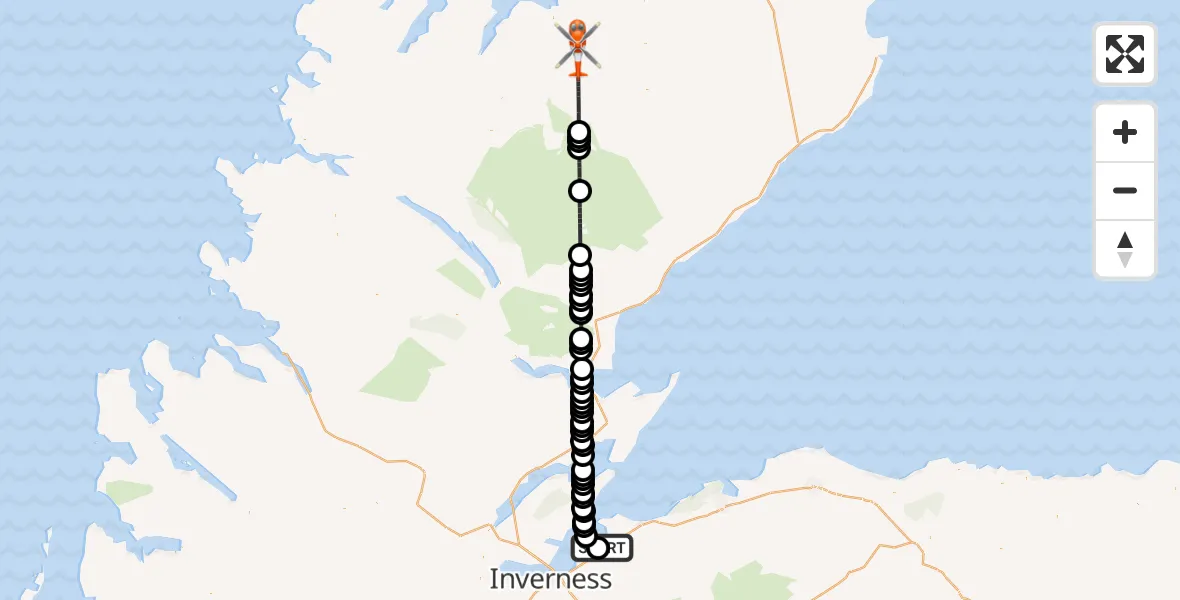 Flight route Coastguard Helicopter Inverness Airport - Highland, 12 September 2026, 19:04