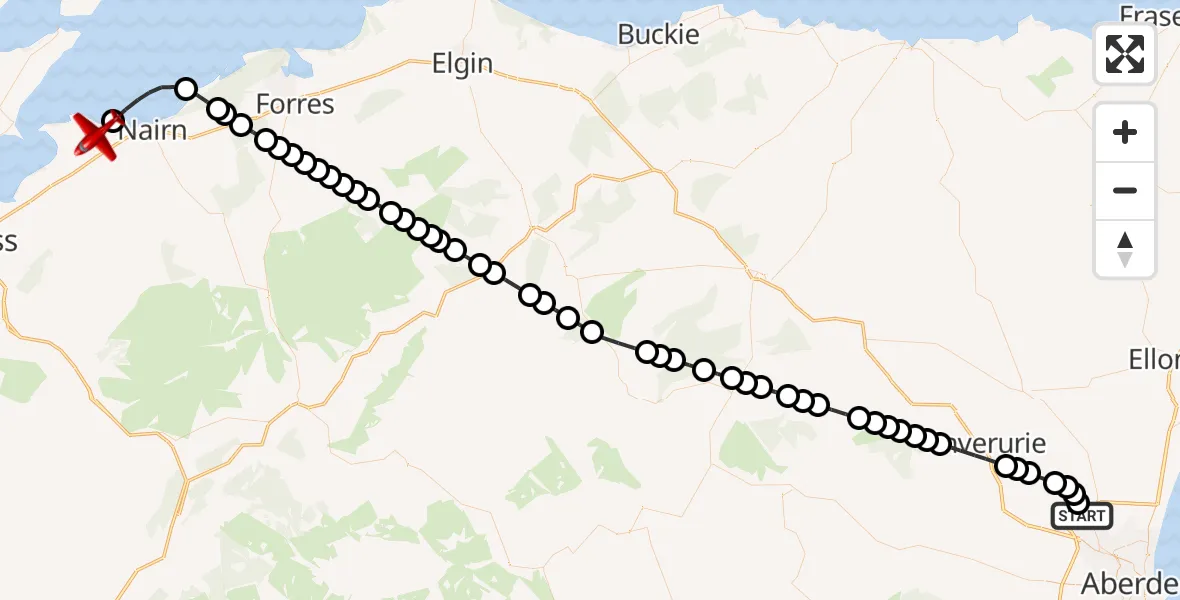 Flight route Air Ambulance Aircraft Aberdeen International Airport - Highland, 12 September 2026, 20:08