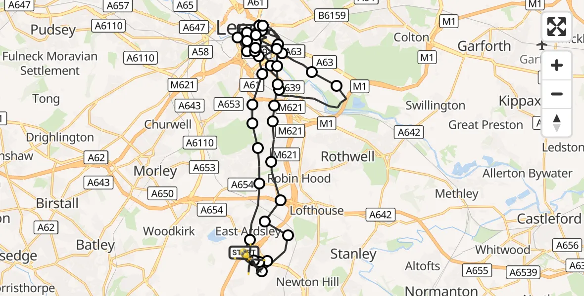 Flight route Police Helicopter East Ardsley - East Ardsley, 12 September 2026, 20:45