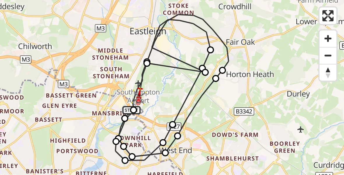 Flight route Air Ambulance Helicopter Southampton Airport - Southampton Airport, 12 September 2026, 20:59