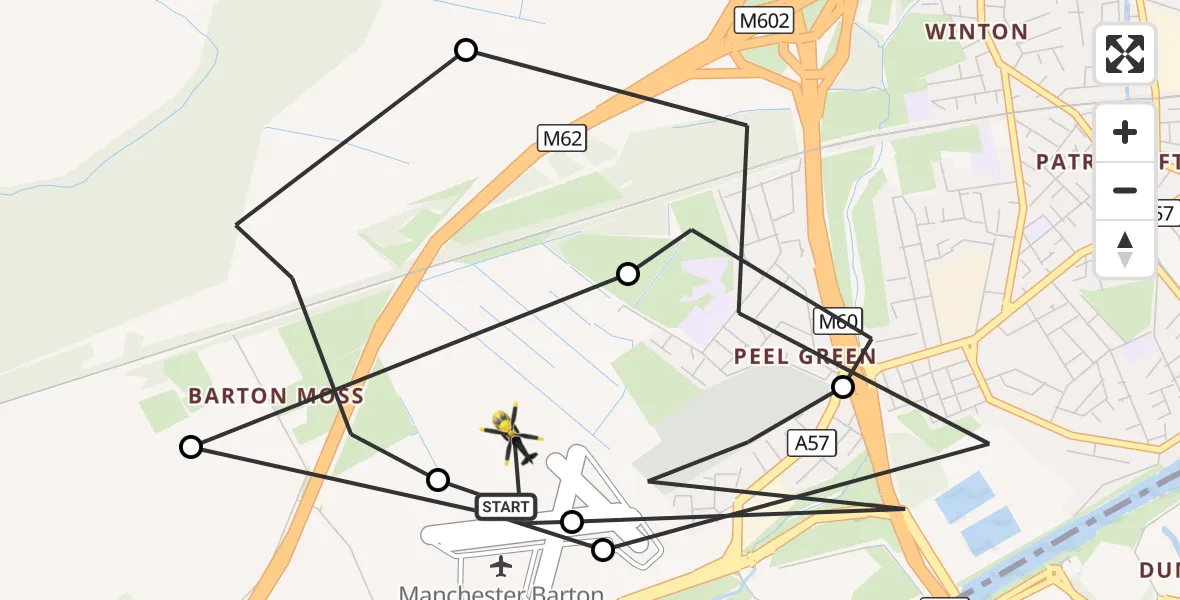 Flight route Police Helicopter Manchester Barton Aerodrome - Irlam, 12 September 2026, 21:03