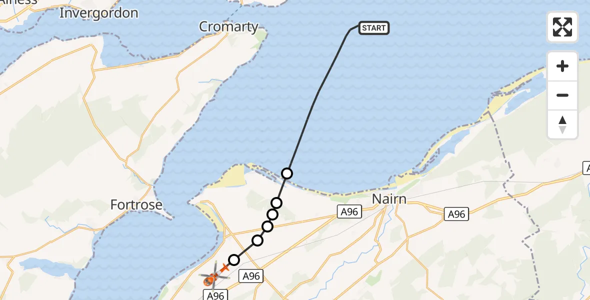 Flight route Coastguard Helicopter North Sea - Inverness Airport, 12 September 2026, 21:16