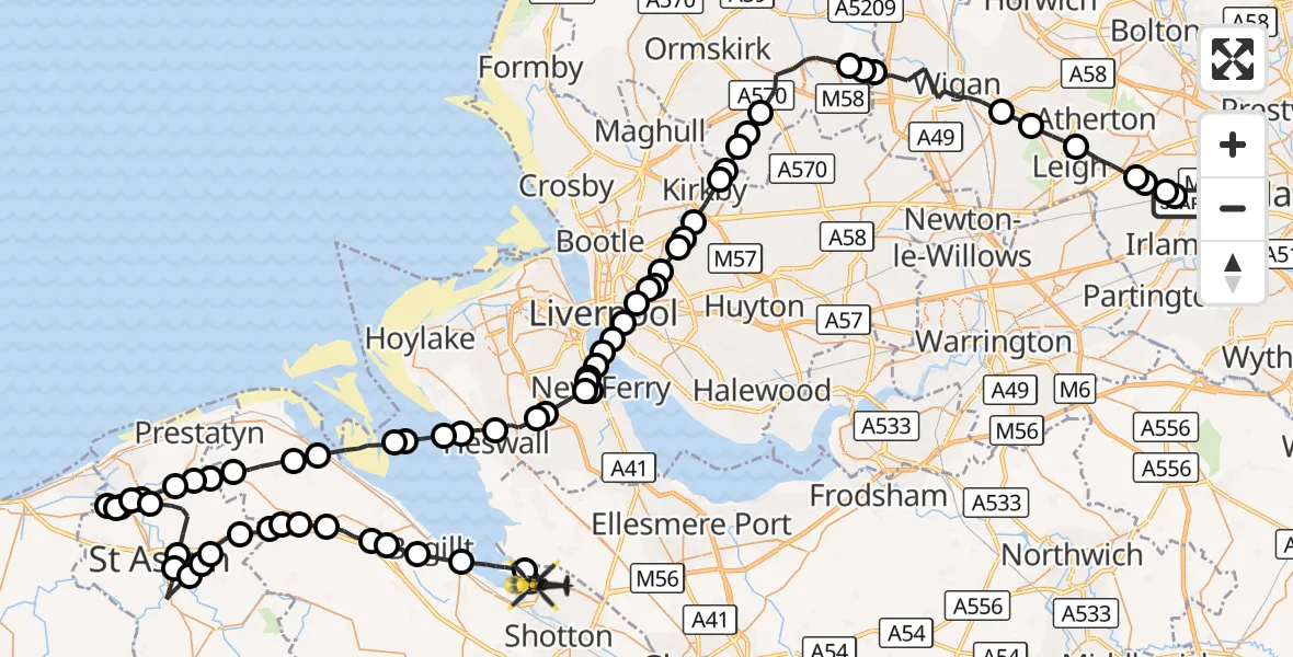 Flight route Police Helicopter Manchester Barton Aerodrome - Connah's Quay, 12 September 2026, 22:35