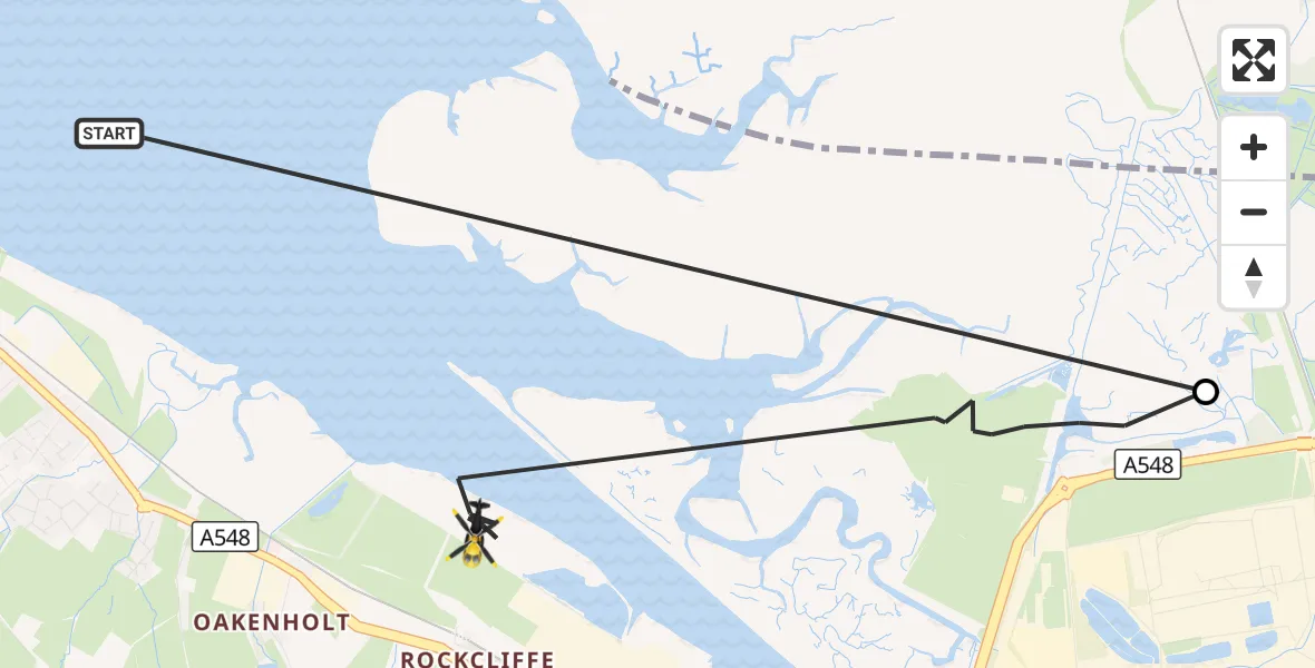 Flight route Police Helicopter Flint - Connah's Quay, 12 September 2026, 23:32