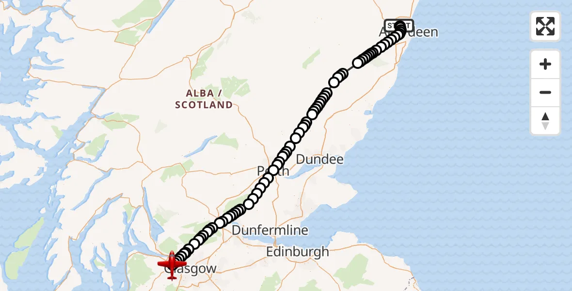 Flight route Air Ambulance Aircraft Aberdeen International Airport - Glasgow Airport, 13 September 2026, 02:44