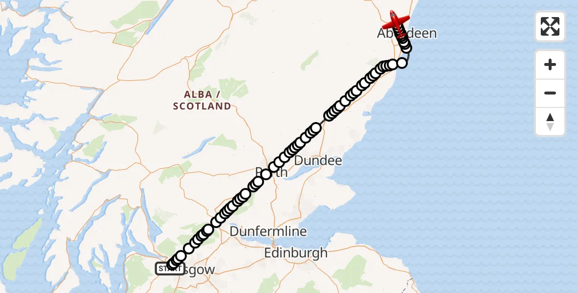 Flight route Air Ambulance Aircraft Glasgow Airport - Aberdeen International Airport, 13 September 2026, 03:39