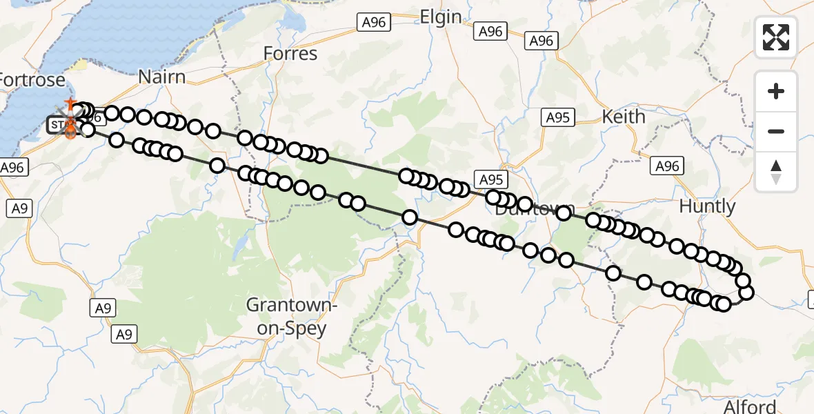 Flight route Coastguard Helicopter Inverness Airport - Inverness Airport, 13 September 2026, 07:00